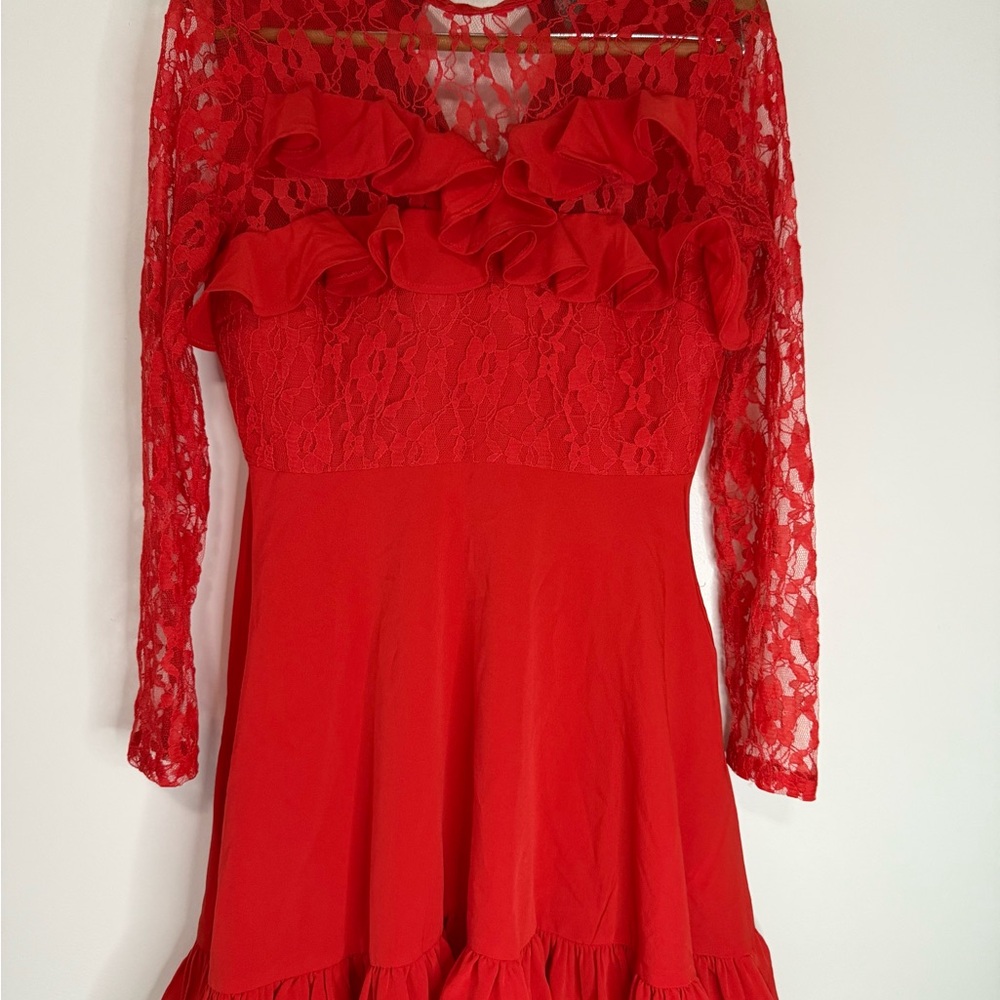 ASOS NWT Red Dress with lace and ruffle accents in size 6